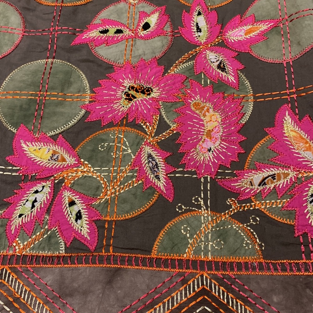 Etcetera Pink & Olive Floral Appliqué Skirt Size 4 - Picture 2 of 6